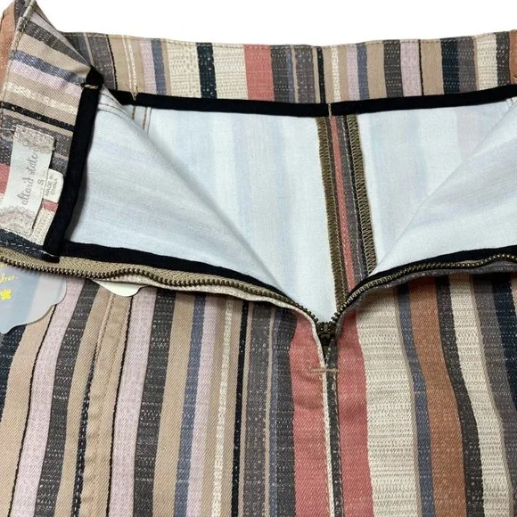 Altard State Denim Mini Skirt Small S Pink Camel Cotton Stripes Rise Mid Stretch - Picture 11 of 12